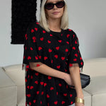 European And American Style Women's Love Mesh Stitching Loose Basic Style Round Neck Short Sleeve T-shirt