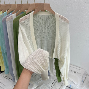 Hollow Thin Loose Lantern Sleeve Sun Protective Blouse