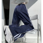 Ribbon Parallel Bars Contrast Color Loose Straight Slimming Draping Pants