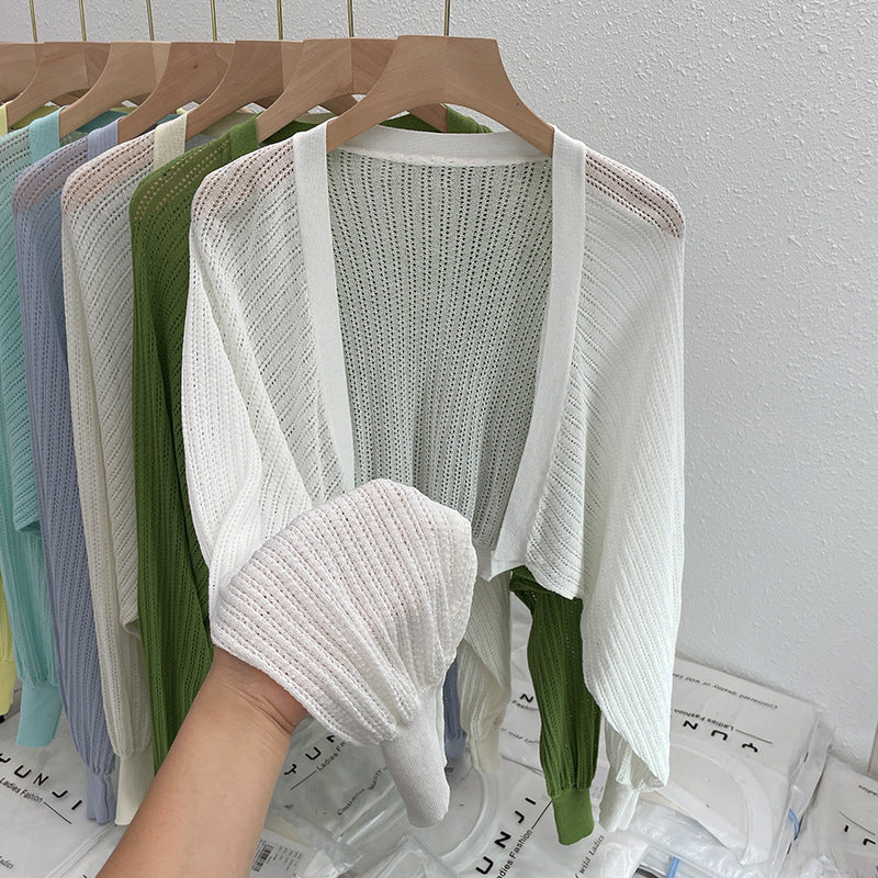 Hollow Thin Loose Lantern Sleeve Sun Protective Blouse