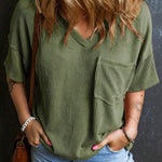 Fashionable Two-tone Pullover Short Sleeve V-neck Top For Women