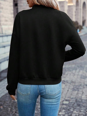Solid Color Faux Pocket Zip Jacket Casual Long Sleeve For Autumn And Winter