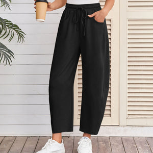 Fashion Loose Sports Drawstring Pocket Cropped Sweatpants