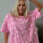 European And American Style Women's Love Mesh Stitching Loose Basic Style Round Neck Short Sleeve T-shirt