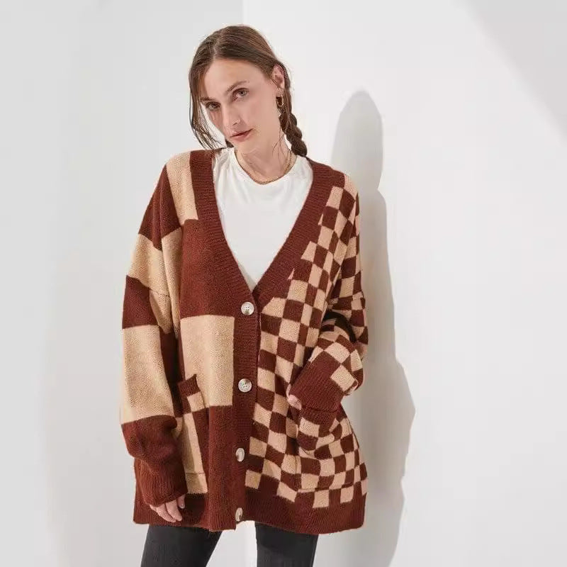 Trend Loose Slim Fit Printed Checks Knitwear