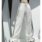 Ribbon Parallel Bars Contrast Color Loose Straight Slimming Draping Pants