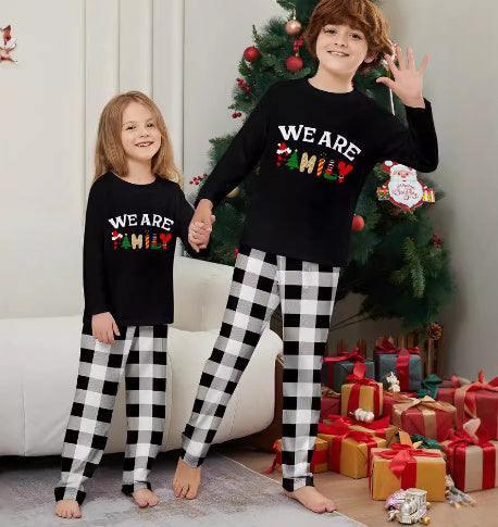 Plaid Home Wear Set – Long Sleeve & Trousers with Letter Print for Cozy Loungewear