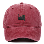 Black Cat Embroidered Washed Baseball Cap Sun Hat
