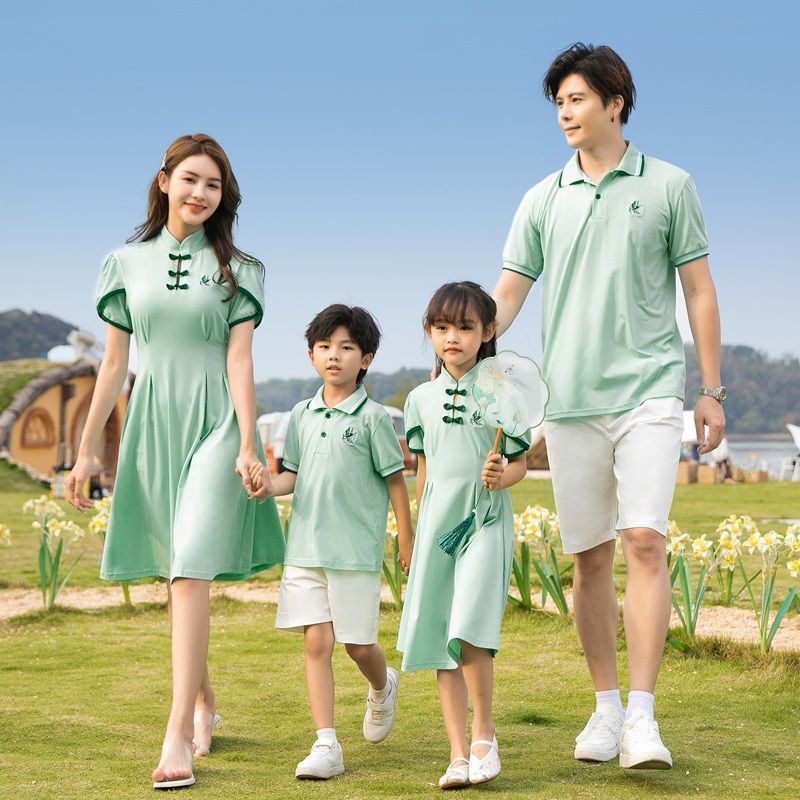 Hanfu Parent-Child Matching Outfits – Chinese Style Short Sleeve Dress Set