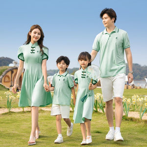Hanfu Parent-Child Matching Outfits – Chinese Style Short Sleeve Dress Set