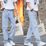 Hong Kong Style Simple Casual All-match Light-colored Jeans