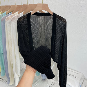 Hollow Thin Loose Lantern Sleeve Sun Protective Blouse