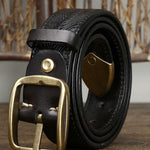 3.8CM Wide Thick Double-sided Cowhide Brass Buckle Belt