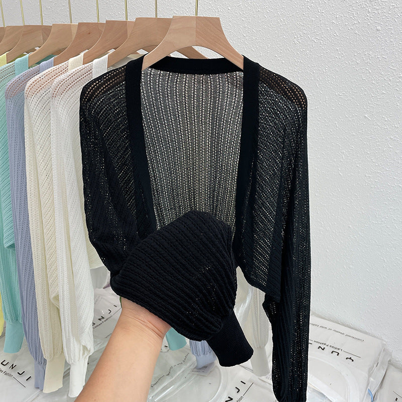 Hollow Thin Loose Lantern Sleeve Sun Protective Blouse