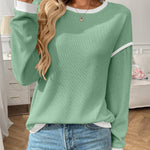 Women's Round Neck Imitation Sweater Long Sleeve Loose Multicolor Top