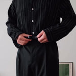 Black Pinstriped Button-Down Shirt