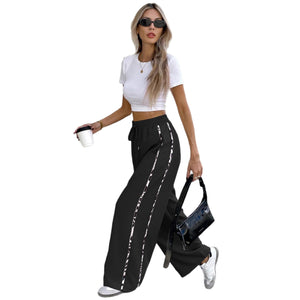 Lace-up Drawstring High Waist Loose Straight Sports Casual Pants