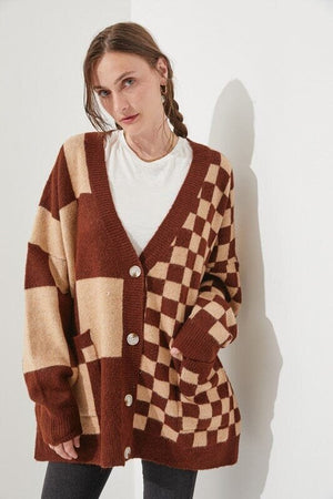 Trend Loose Slim Fit Printed Checks Knitwear