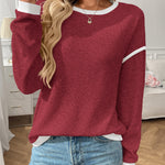 Women's Round Neck Imitation Sweater Long Sleeve Loose Multicolor Top