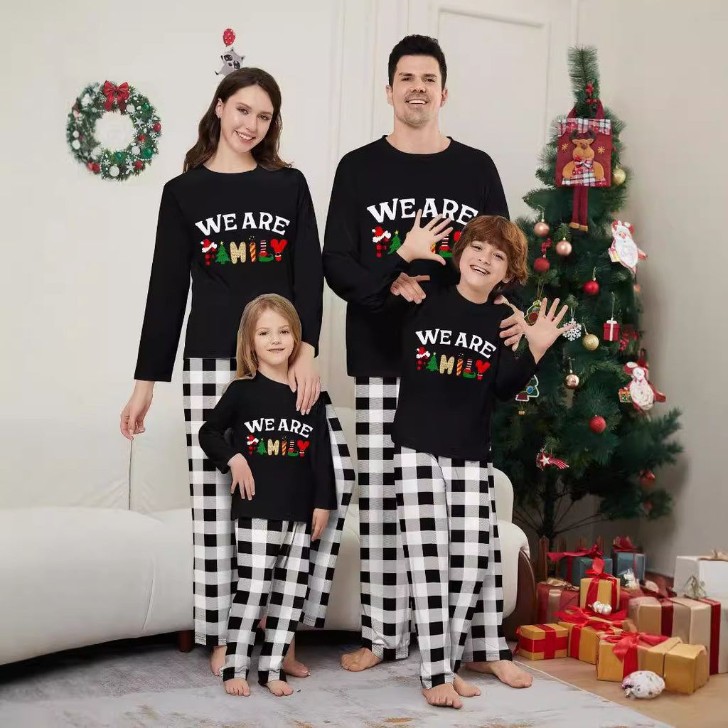 Plaid Home Wear Set – Long Sleeve & Trousers with Letter Print for Cozy Loungewear