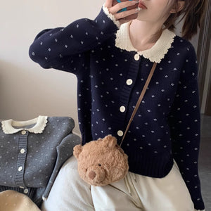 Retro Peter Pan Collar Niche Knitted Cardigan Coat