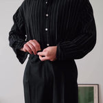 Black Pinstriped Button-Down Shirt
