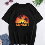 Hong Kong Style Sunset Pattern Printed Short-sleeved T-shirt
