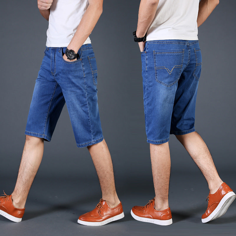 Men’s Ultra-Thin Cropped Denim Shorts for Youth | ModeHaven