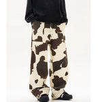 Men's Casual American Retro Cows Pattern Straight-leg Trousers
