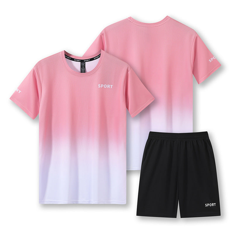 Gradient Sports Suit – Quick-Dry Workout T-Shirt & Shorts Set for Running and Fitness
