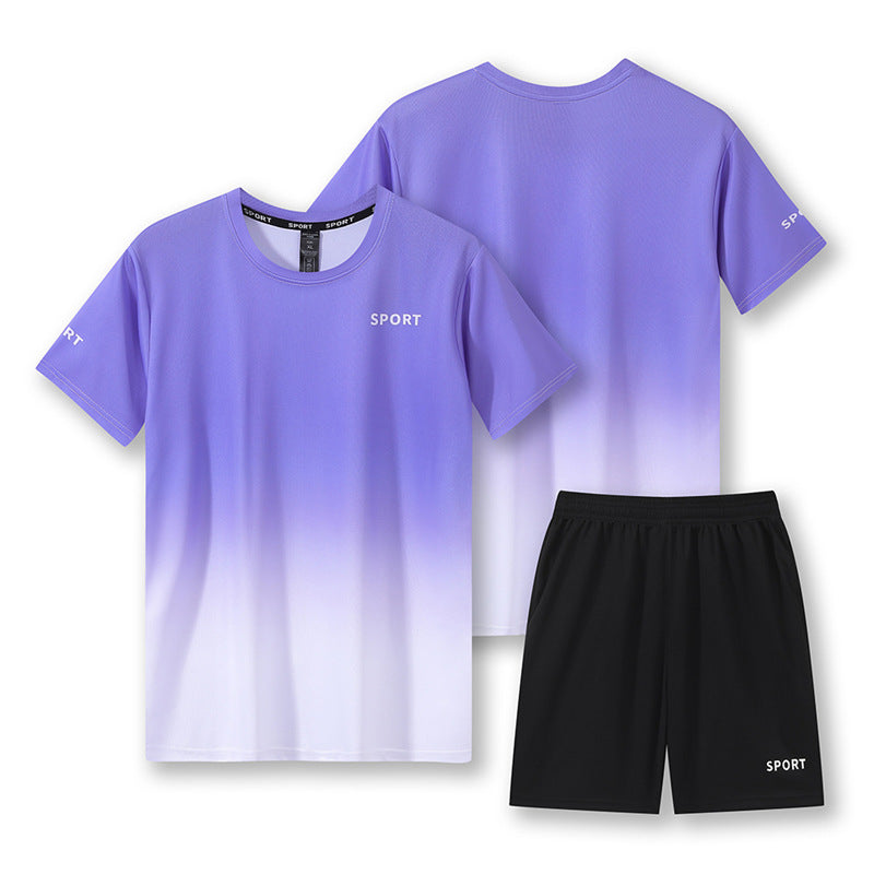 Gradient Sports Suit – Quick-Dry Workout T-Shirt & Shorts Set for Running and Fitness