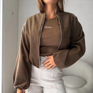 Women's Off-shoulder Round Neck Lantern Sleeve Short Coat
