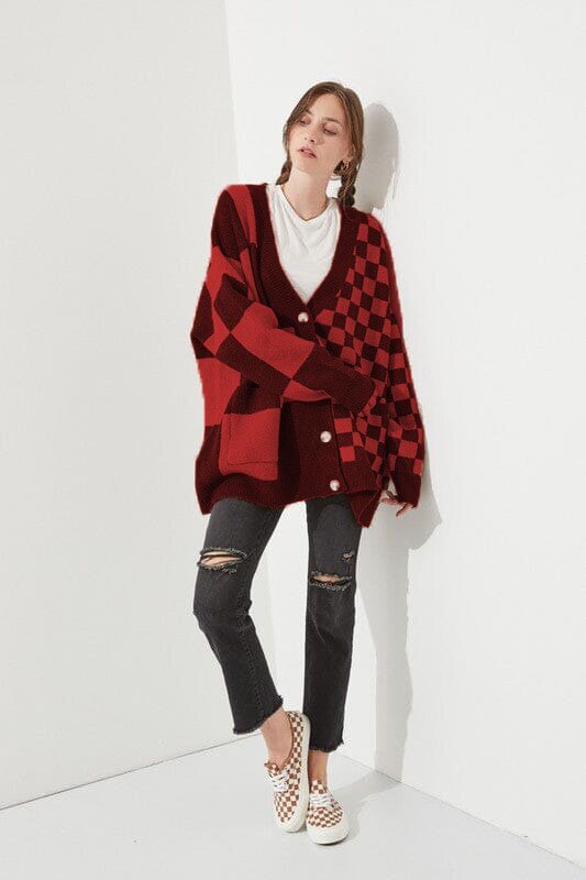 Trend Loose Slim Fit Printed Checks Knitwear