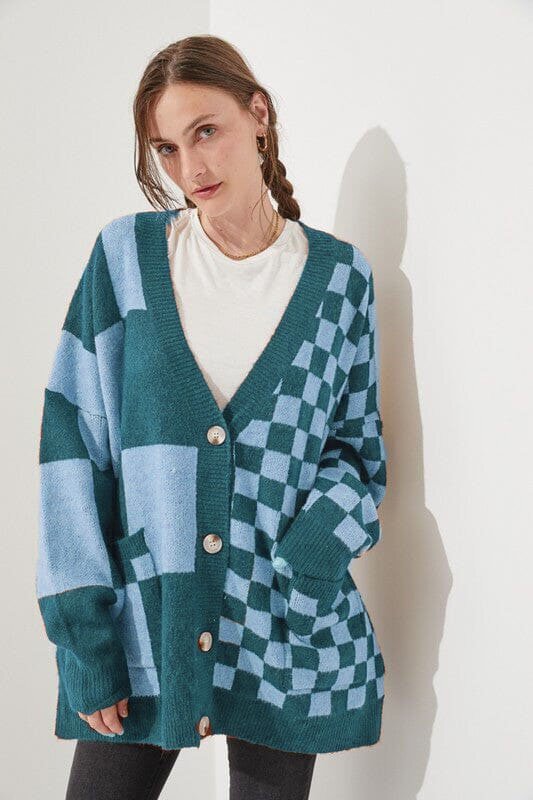 Trend Loose Slim Fit Printed Checks Knitwear