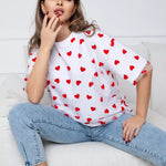 European And American Style Women's Love Mesh Stitching Loose Basic Style Round Neck Short Sleeve T-shirt