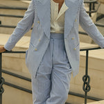 Blue And White Striped Suit Set