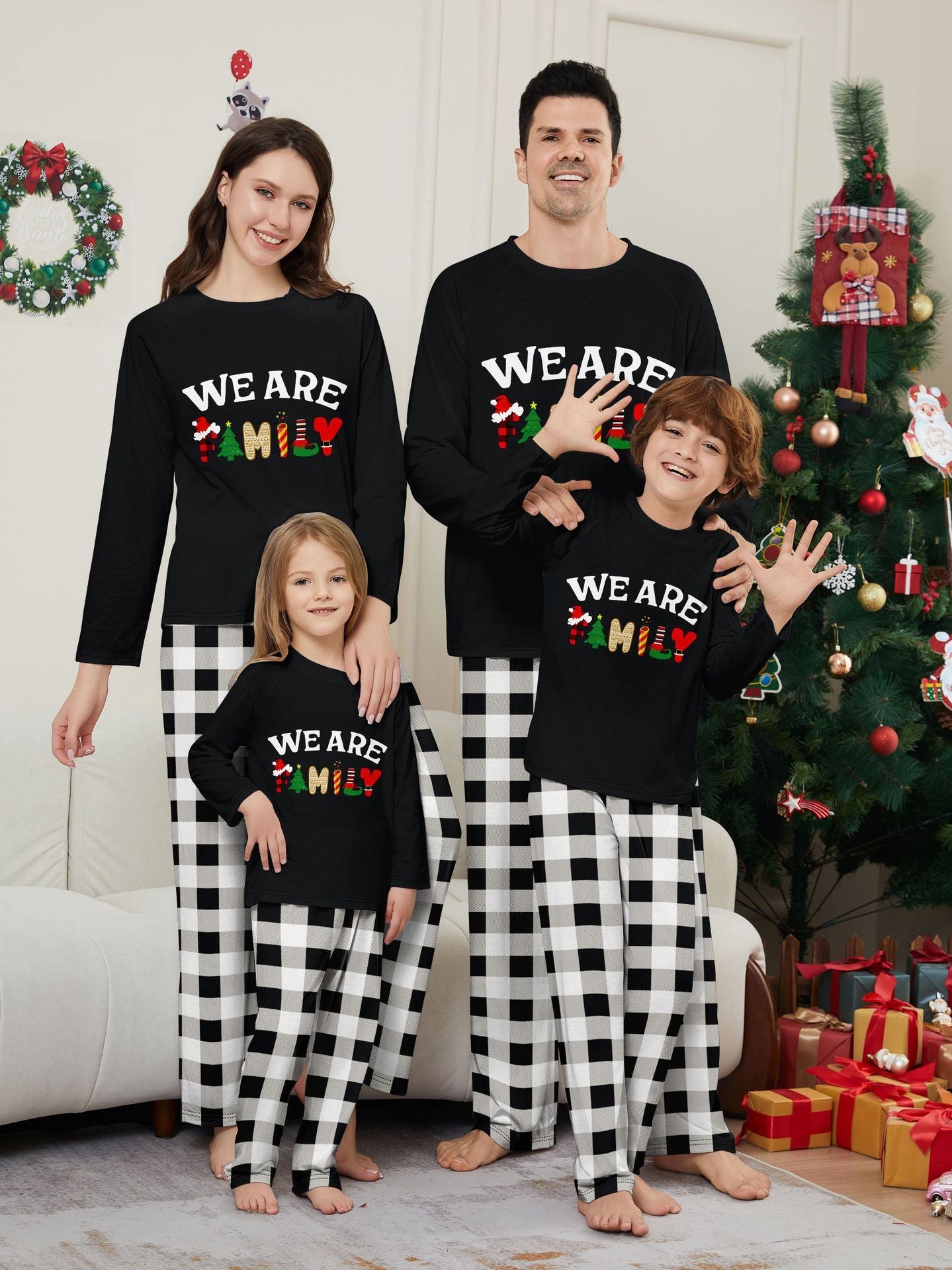 Plaid Home Wear Set – Long Sleeve & Trousers with Letter Print for Cozy Loungewear