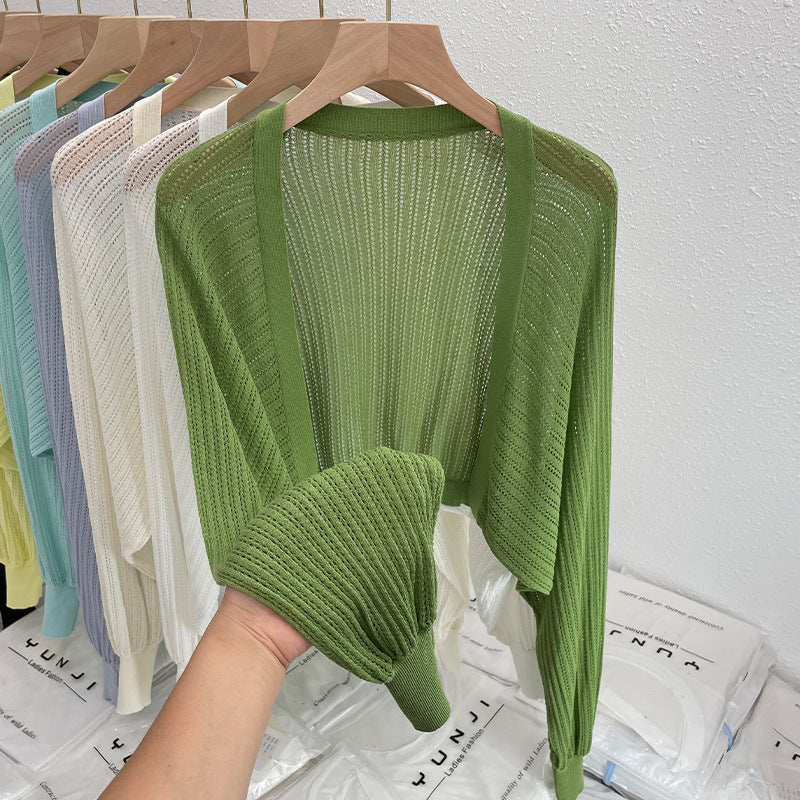 Hollow Thin Loose Lantern Sleeve Sun Protective Blouse