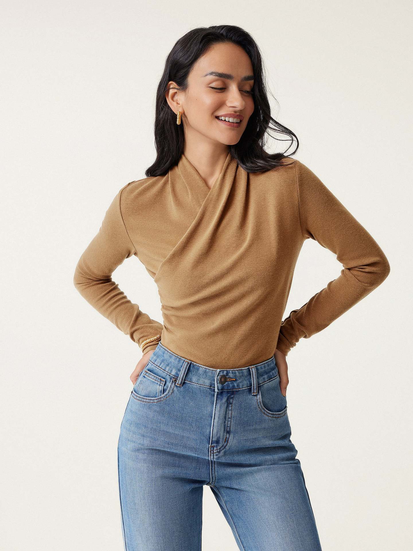 Fashion Women Solid Color Pullover Sweater Slim Fit
