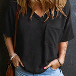 Fashionable Two-tone Pullover Short Sleeve V-neck Top For Women