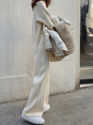 Women's Autumn And Winter Knitting Wide-leg Pants High Waist Drooping Mopping Casual