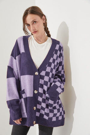 Trend Loose Slim Fit Printed Checks Knitwear