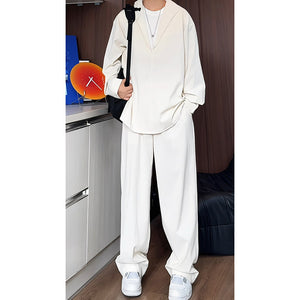 Long Sleeve POLO Shirt Trousers Suit Men's Casual