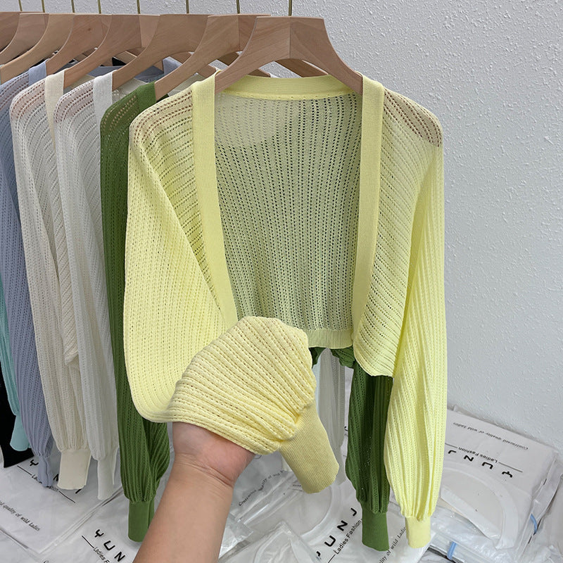 Hollow Thin Loose Lantern Sleeve Sun Protective Blouse