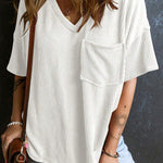 Fashionable Two-tone Pullover Short Sleeve V-neck Top For Women