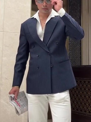 Men's Classic Stripe Double Breasted Blazer