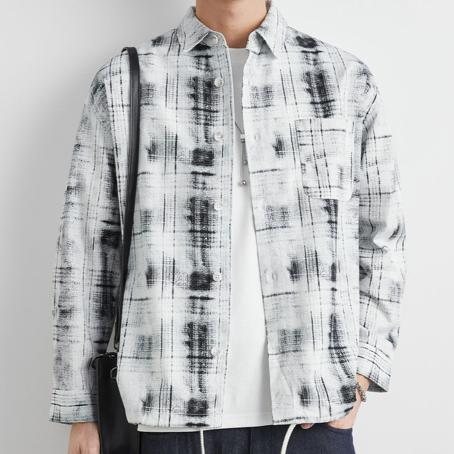 Retro Plaid Cotton Cardigan – Casual Overshirt with Vintage Design Sense