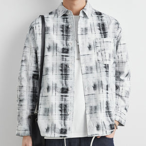 Retro Plaid Cotton Cardigan – Casual Overshirt with Vintage Design Sense