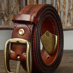 3.8CM Wide Thick Double-sided Cowhide Brass Buckle Belt