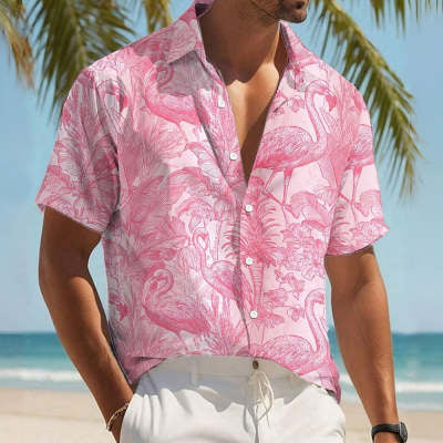 Men’s Hawaiian Floral Shirt – Short Sleeve Tropical Casual Summer Shirt with Buckle